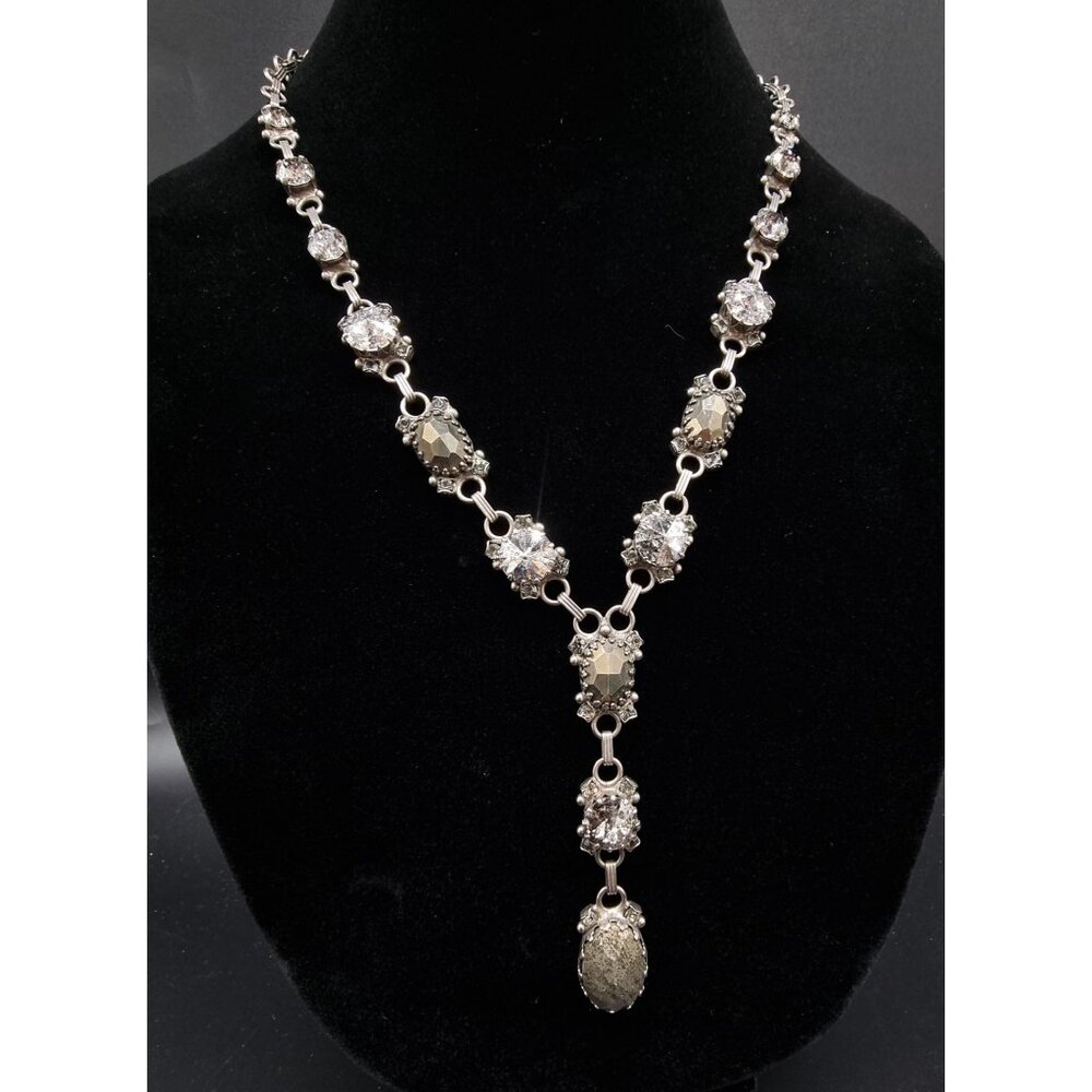 Rare Find SORRELLI Vintage-Inspired Silver Necklace With Crystal & Hematite